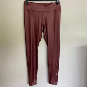 Nike Dri Fit One Sparkle Mid Rise Size L Shimmer Shine Leggings Maroon Red NEW